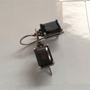 Emerald Cut Smokey Quartz Stone 925 Sterling Pierced Earrings